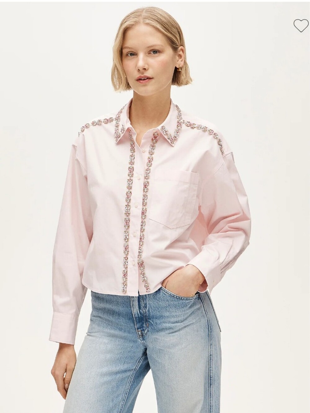 J Crew Étienne cropped button-up shirt in embellished cotton poplin CT063 NEW